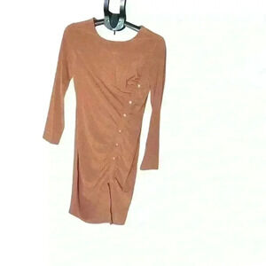 City Studios Juniors' Ruched Button-Front Dress Brown Size M NWOT
